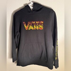 Vans Black Hoodie with Red and Yellow Flame Logo Size XL